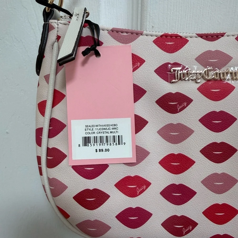 NWT Juicy Couture “Sealed With a Kiss” Hobo Bag Crystal w/Red Lips Coin Purse